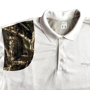 Columbia Hunting Shooting Shirt Mens M Polo‎ White Camo Short Sleeve Breathable
